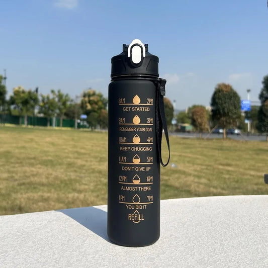 3Sizes Sports Water Bottle Gradient Color Motivational Bottle with Time Marker Leak-Proof Cup Gym Outdoor Drinkware